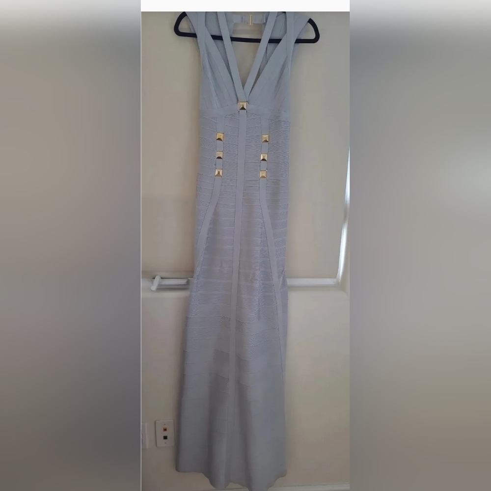 Herve Leger Paris bandage Long dress Light Blue Gray Size S